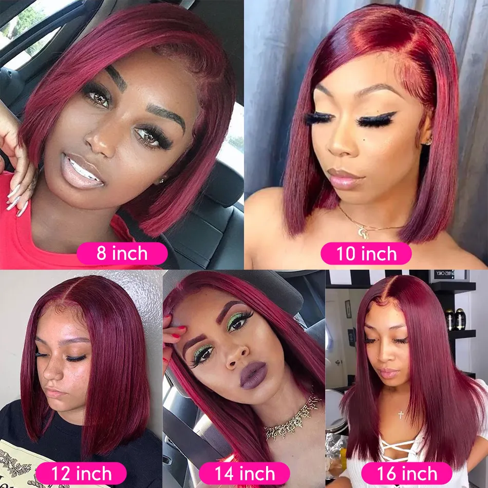Burgundy 99J Red 136 HD Frontal Frontal Wig Short Bob Lace Front Front for Black Women Brazilian Colored Hair Hair Remy2727064