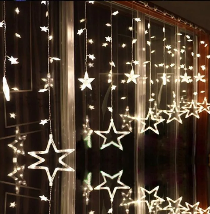 4M LED Weihnachtsbeleuchtung fünfzackiger Stern Vorhang Licht Stern Hochzeit Geburtstag Licht Innen Warmweiß Girlande Party Decor311d