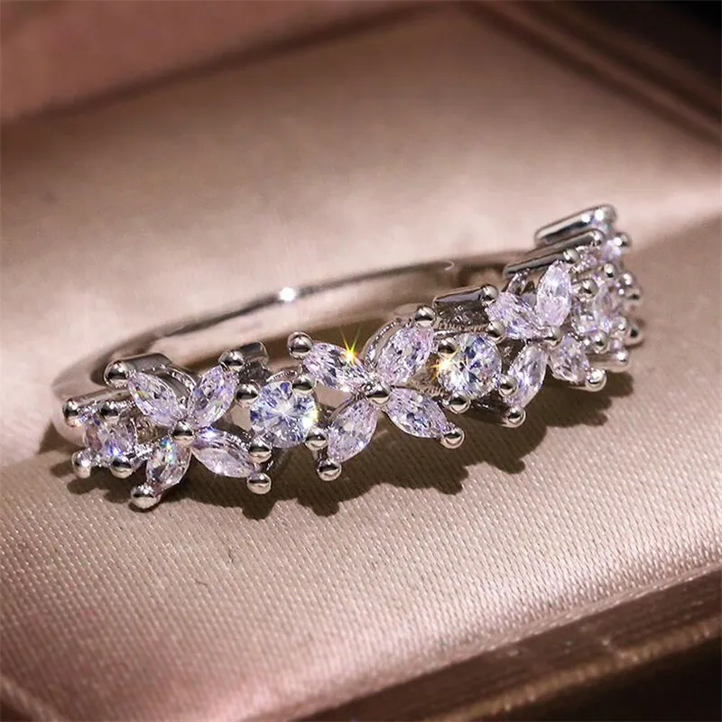 Joyería de moda simple hecha a mano 925 plata esterlina marquesa corta topacio cz piedras preciosas de diamante mujer anillo de novia de boda s272r