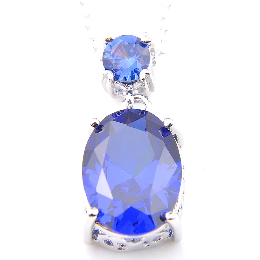 Luckyshine, 12 шт., свадебные украшения, швейцарский синий топаз, овальный драгоценный камень, серебро 925 пробы, ожерелья для женщин, подвески, цепочка NEW227W