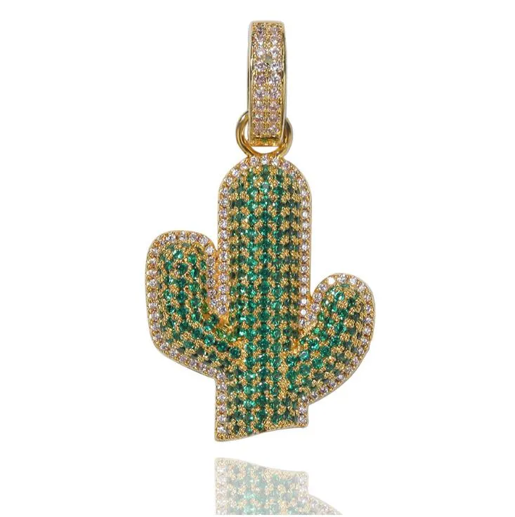 Collana con pendente in zircone micro pavimentato di cactus solido hip-hop con collane a catena cubana con catena in corda in acciaio inossidabile333r