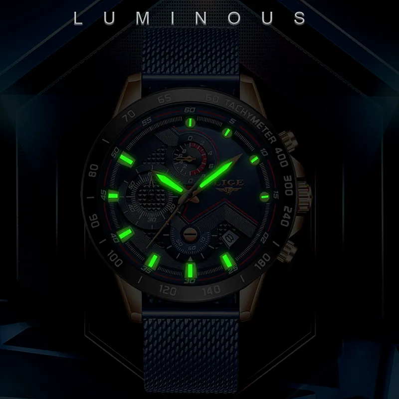 LIGE Fashion Mens Watches Najlepsze marka luksusowa kwarc na rękę zegar niebieski zegarek mężczyzn Waterproof Sport Chronograph Relogio Masculino C295N