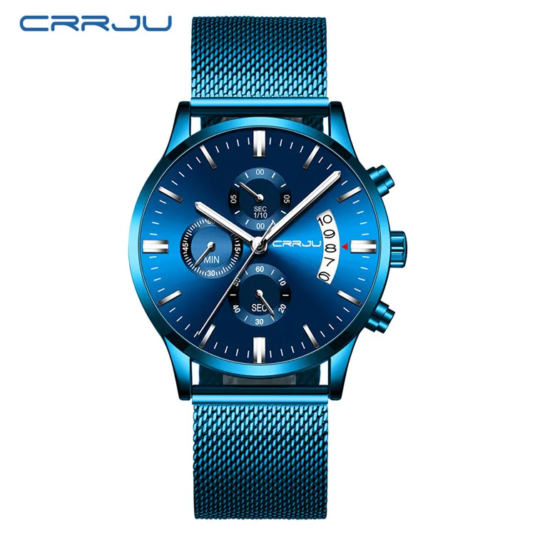 Мужские часы CRRJU, лучший бренд, роскошные стильные модные наручные часы для мужчин, полностью стальные водонепроницаемые кварцевые часы с датой, relogio masculino227c
