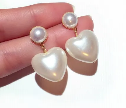 Nuevo ins moda diseñador de lujo lindo encantador dulce corazón perla colgante cuelga aretes de araña para mujer niñas s925 plata 223S