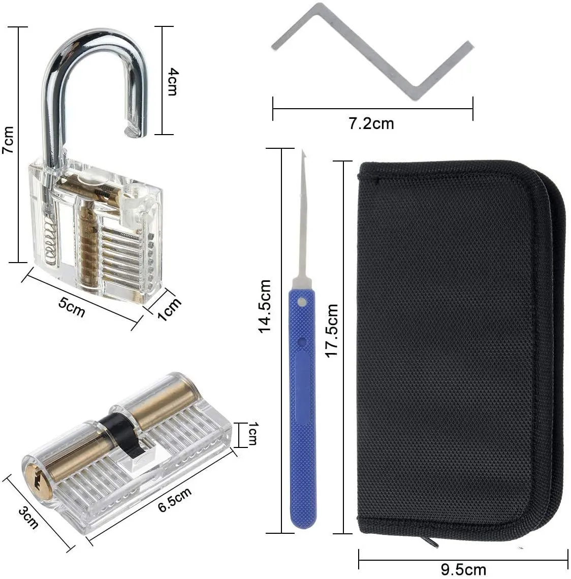 18 Herramientas de cerrajería transparentes Kit de bloqueo de práctica con herramienta de llave extractora de llave rota Ganchos de eliminación Selecciones de bloqueo de hardware Locksmit214U