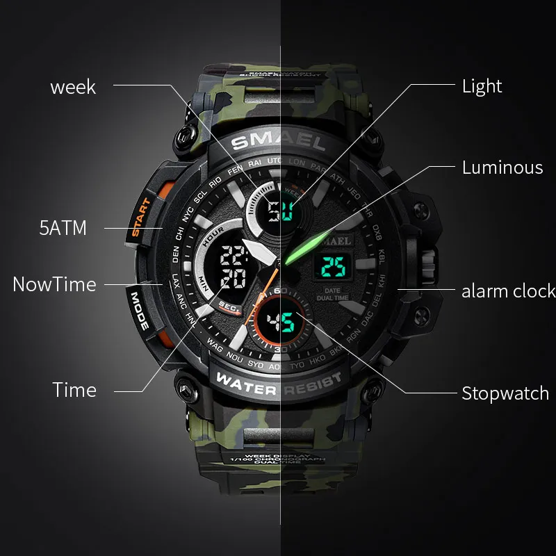 CWP SMAEL Sport LED étanche montre numérique mâle horloge Relogio Masculino erkek kol saati 1708B hommes Watches301r