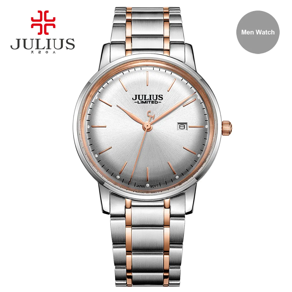 Julius Brand Stainless Steel Watch Ultra Thin 8mm Men 30M Waterproof Wristwatch Auto Date Limited Edition Whatch Montre JAL-040242P