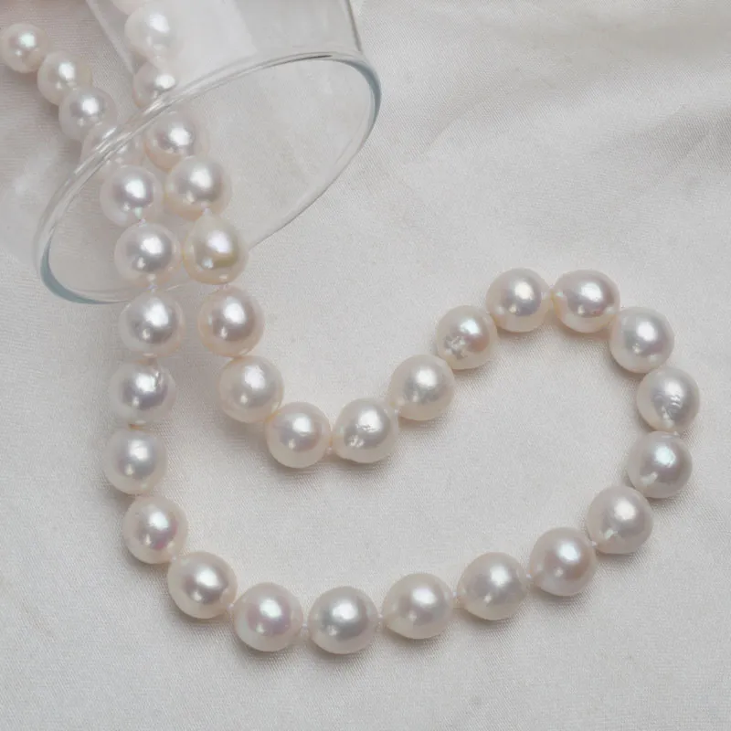 ASHIQI, collar de perlas naturales de agua dulce grandes de 10-12mm para mujer, cierre de Plata de Ley 925 auténtica, regalo de joyería de perlas redondas blancas