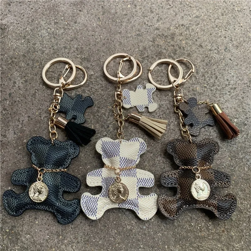 Cat Bear Key Chains Accessories Tassel Key Rings PU Leather Teddy Bear Car Keychains Jewelry Bag Charms Animal Design Pendant Keyring Holder