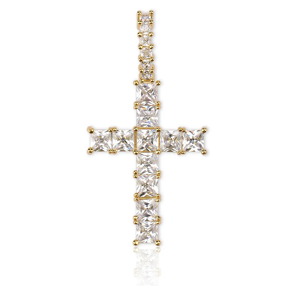 Colares personalizados vintage rosa ouro blingbling diamante gelado cruz pingente corrente colar quadrado zircônia cúbica presente de jóias para homens mulheres