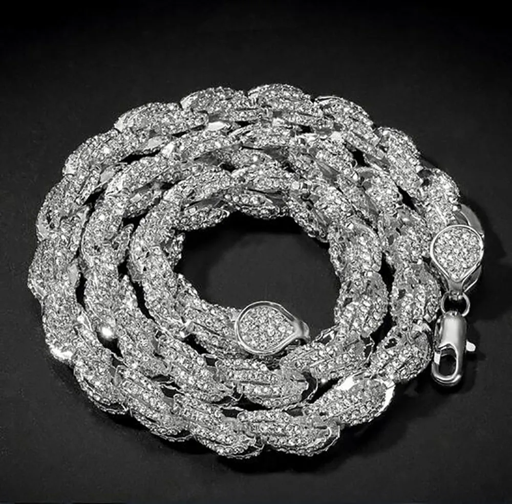 9mm Iced Out Rope Chain Necklace Hip Hop Bling Bling Necklace 18K Gold Plated Jewelry Trendy Fashion Whos258y