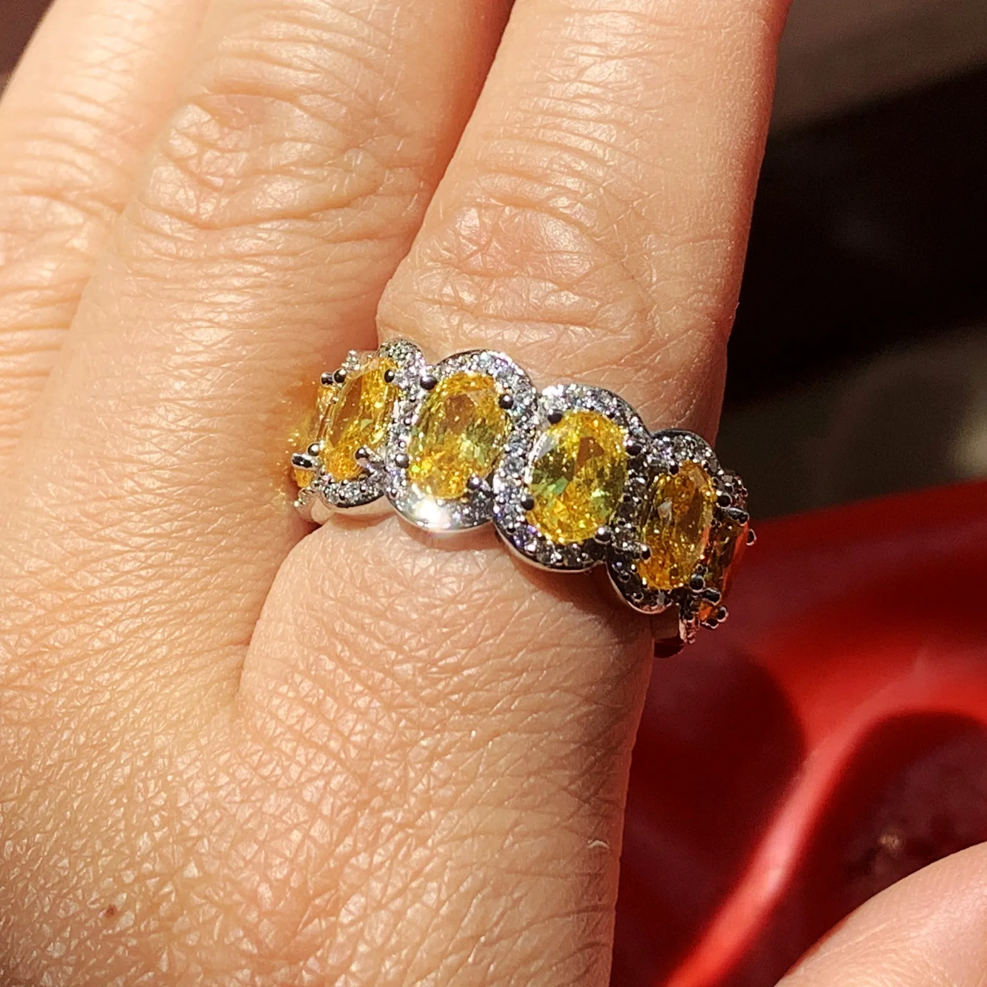 Новое поступление, роскошные ювелирные изделия, настоящее серебро 925 пробы, желтый топаз, CZ бриллиант, женское обручальное кольцо для влюбленных 216F