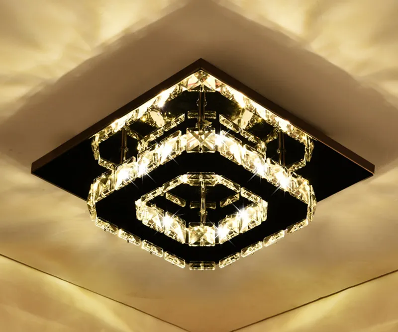 Black Square Crystal Aisle Ceiling Lights Corridor Entrance Lamp Modern LED Ceiling Lamp Creative Balcony Stairs Light Fixtures180o