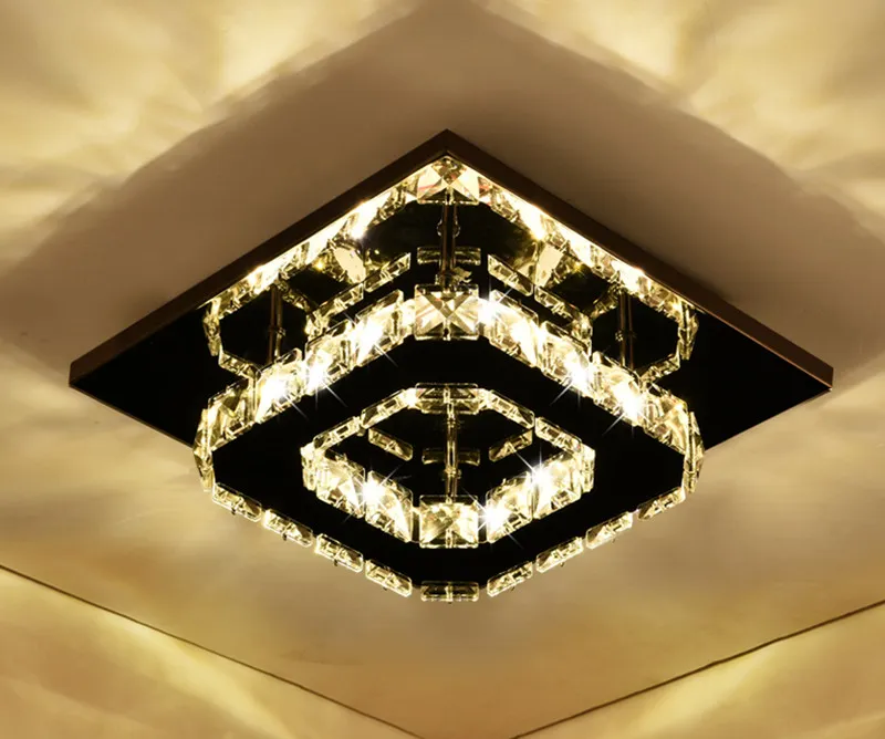 Plafoniere del corridoio di cristallo quadrato nero Lampada d'ingresso del corridoio Lampada da soffitto moderna a LED Lampadari creativi scale balconi180o