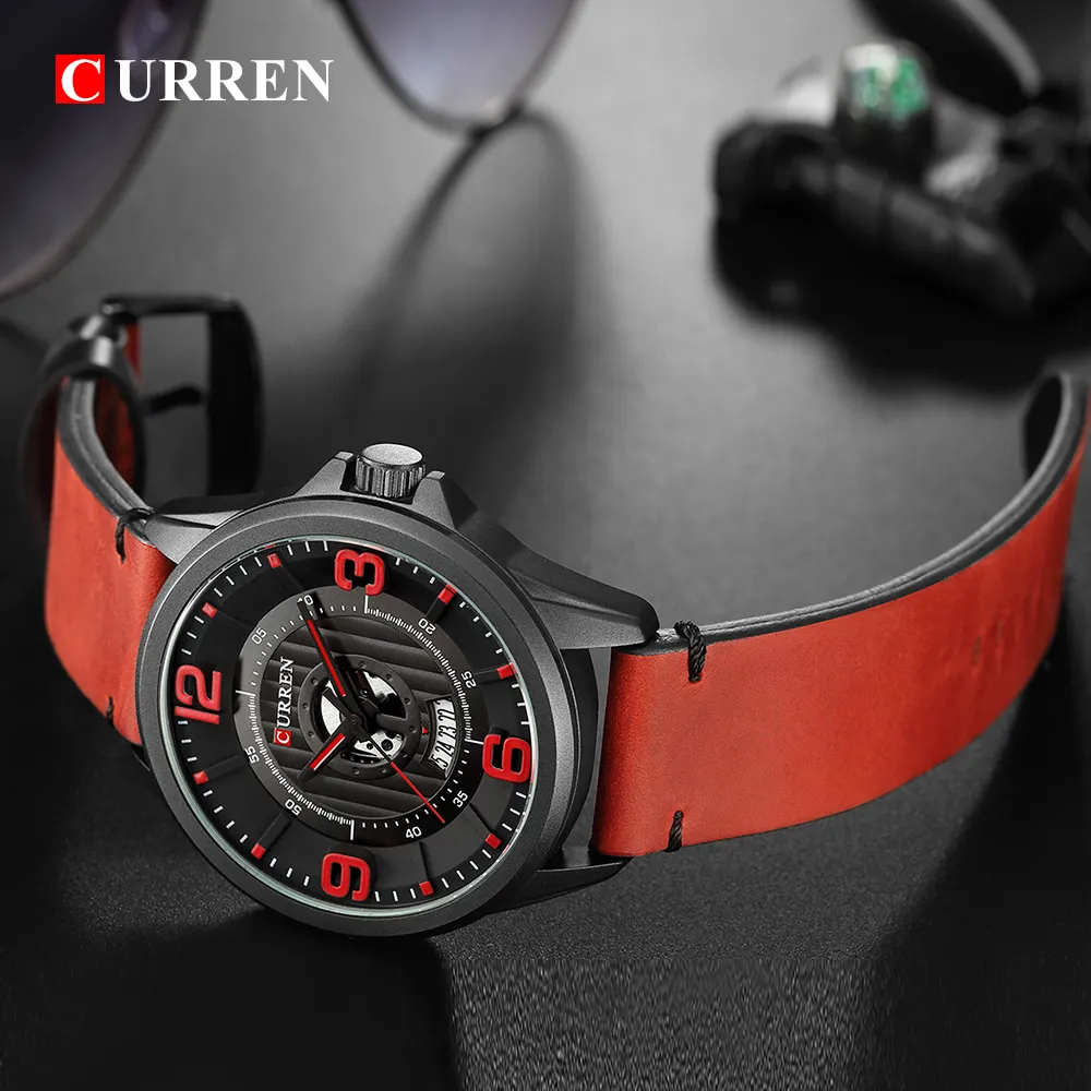 CURREN NIEUWE Mannen Horloges Digitale Quartz Militaire Waterdichte Klok Lederen Band Datum Horloge Reloj Hombre189b