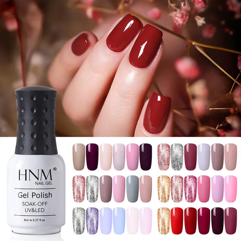 Hnm blötlägg 6st färggel nagellack set uv led nagel lack långvarig primer salong manikyr 8 ml presentuppsättning 6593683