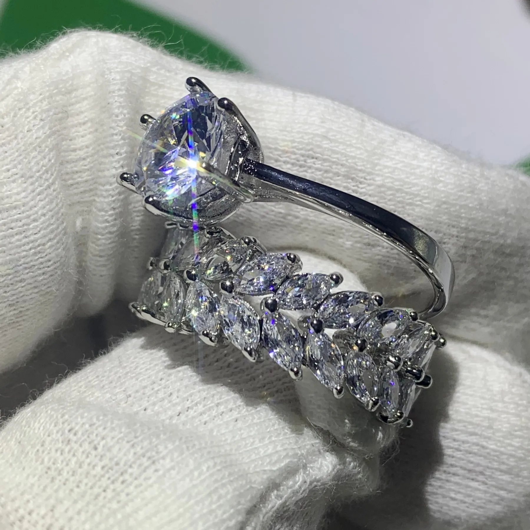 Choucong Impresionante joyería de lujo de alta calidad Anillos de pareja Plata de ley 925 Corte marquesa Topacio blanco CZ Alianza de boda con diamantes Ri238p