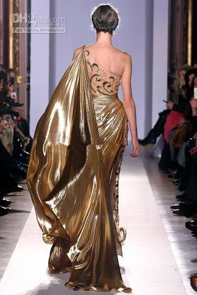 Zuhair Murad Haute Couture аппликации золотые вечерние платья Длинное русалочка Одно плечо с аппликациями.