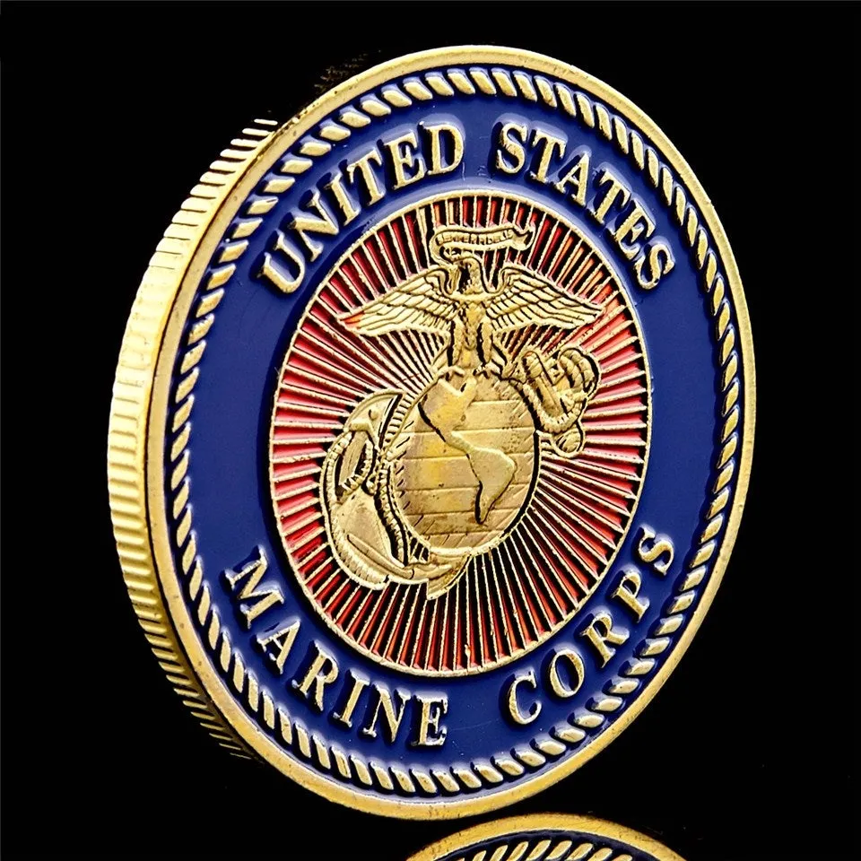 10 pz Arti e Mestieri US Marine Corps Sfida Militare Coin Force Recon USMC Placcato Oro Badge Collection1757074