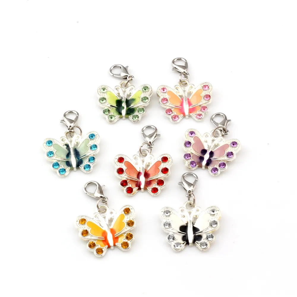 Mix Enamel Rhinestone Butterfly Floating Lobster Clasps Charm Pendants For Jewelry Making Bracelet Necklace DIY Accessories 298R
