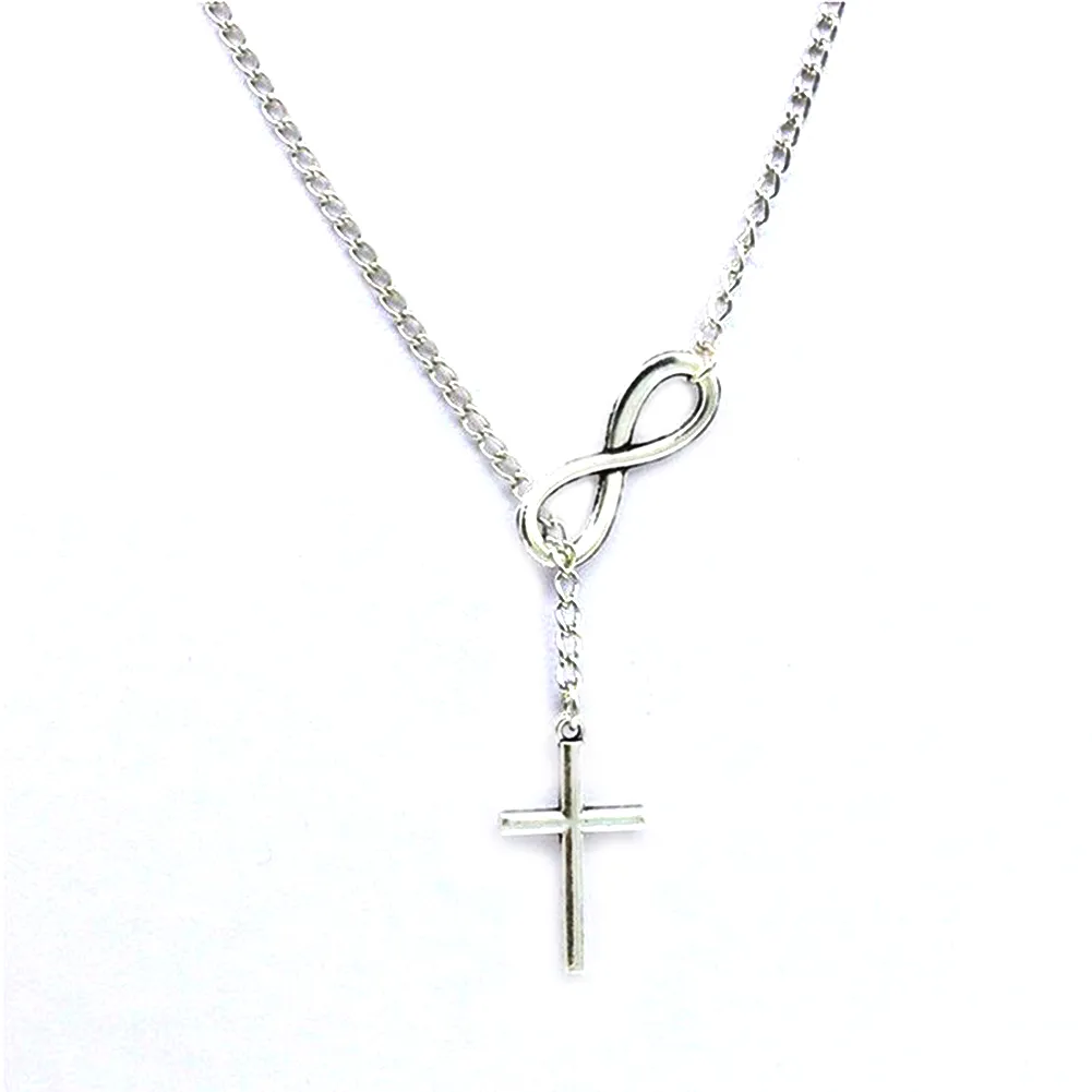 Colliers chaîne en acier inoxydable pour femmes, pendentif croix à breloque infini, bijoux en argent, cadeau 255J