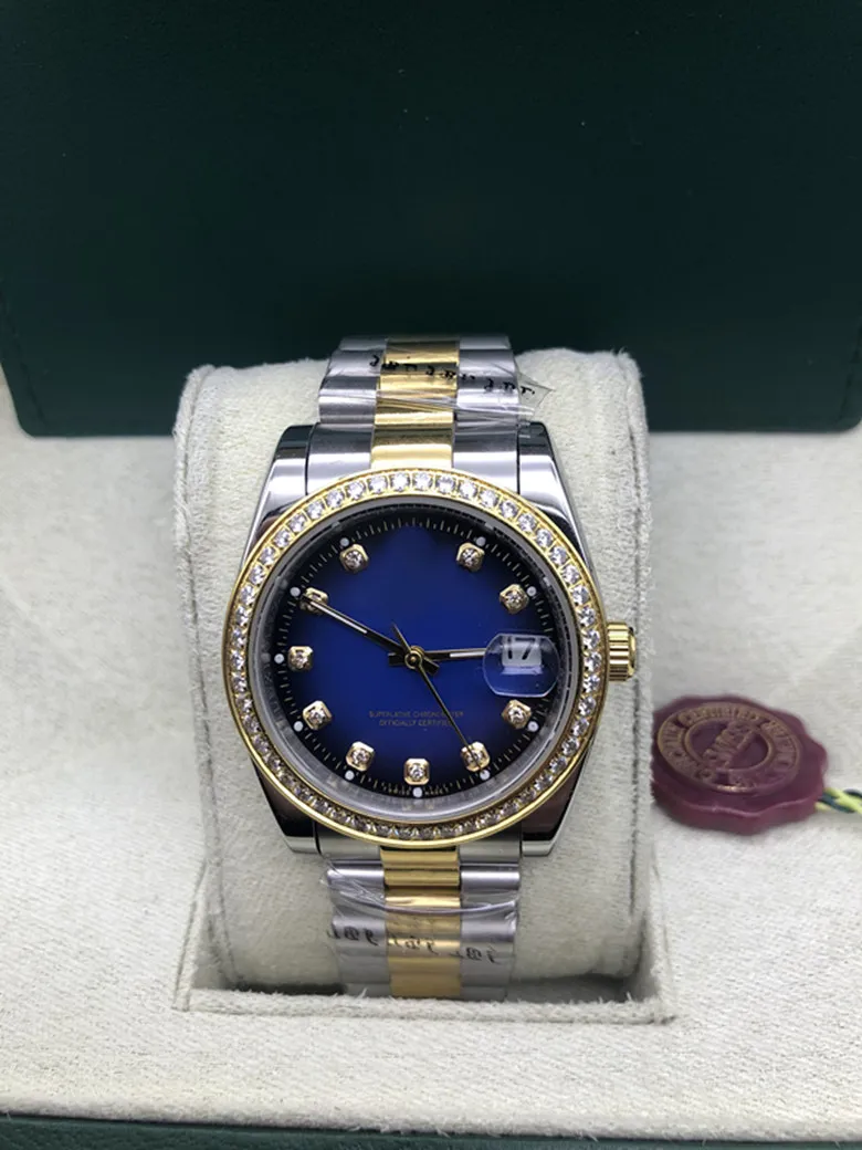 Met originele doos Verkoop van luxe horloges Polshorloge 18k Geel Goud Diamanten Wijzerplaat Bezel 18038 Horloge Automatische Heren Heren234d