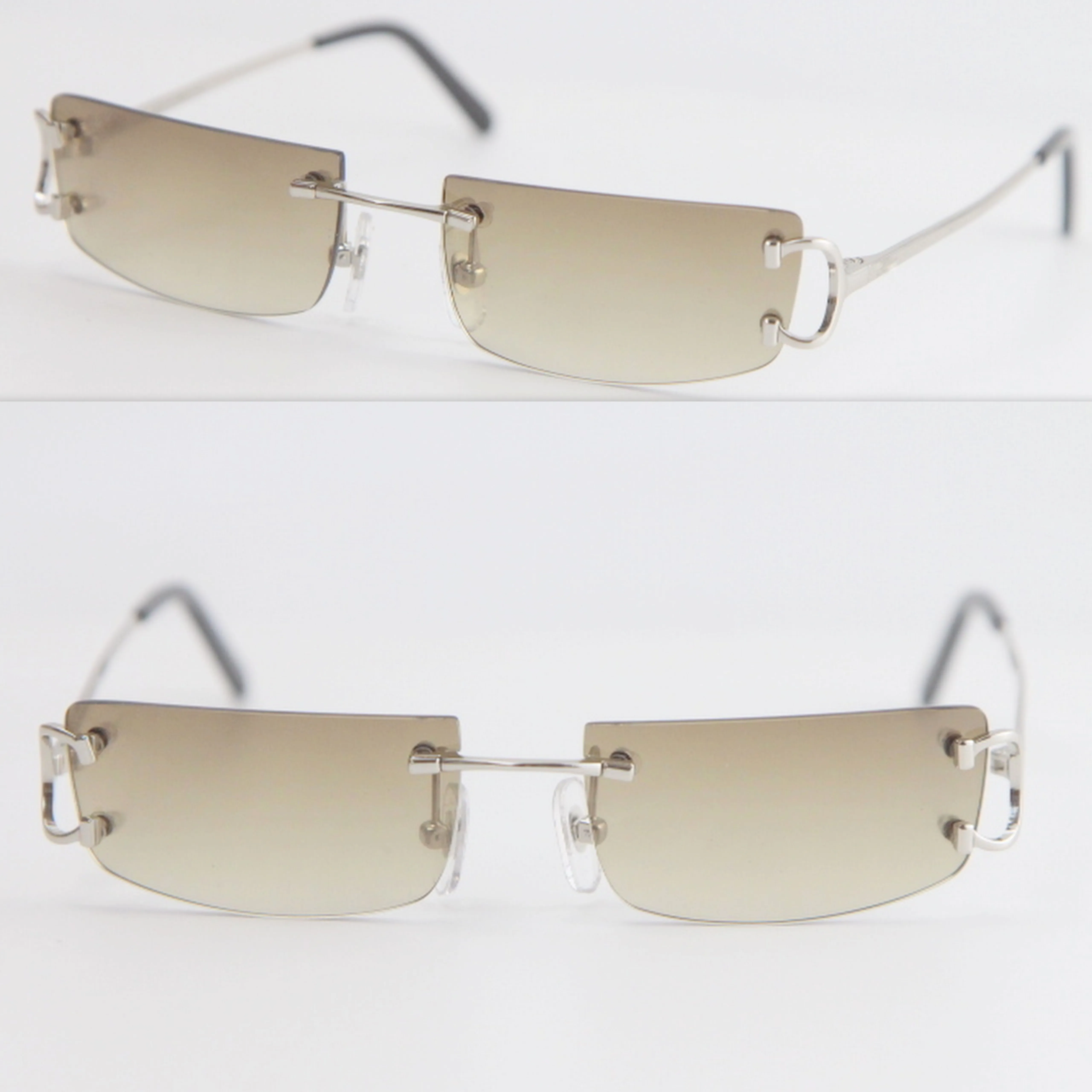 Metal Small Square Rimless Sunglasses Men Women C Decoration Unisex Eyewear for Summer Outdoor Traveling gold frame Size52-18-140288s