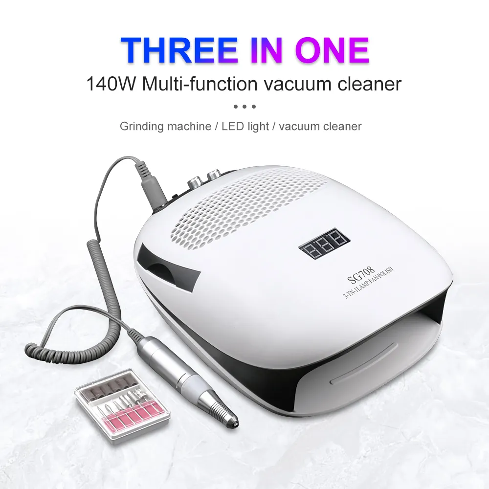 140W 3 IN 1 Manicure Set Dryer Electric Drill Machine With Nail Dust Suction Collector Vacuum Cleaner T200527