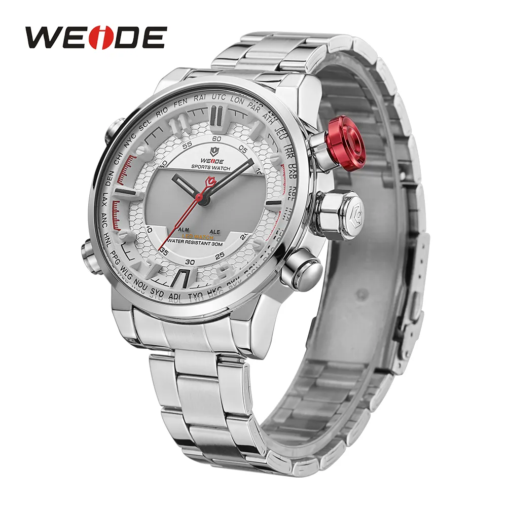 Weide Mens Sports Model Flera funktioner Business Auto Date Week Analog LED Display Alarm Stopp Watch Steel Strap Witch Watch289C