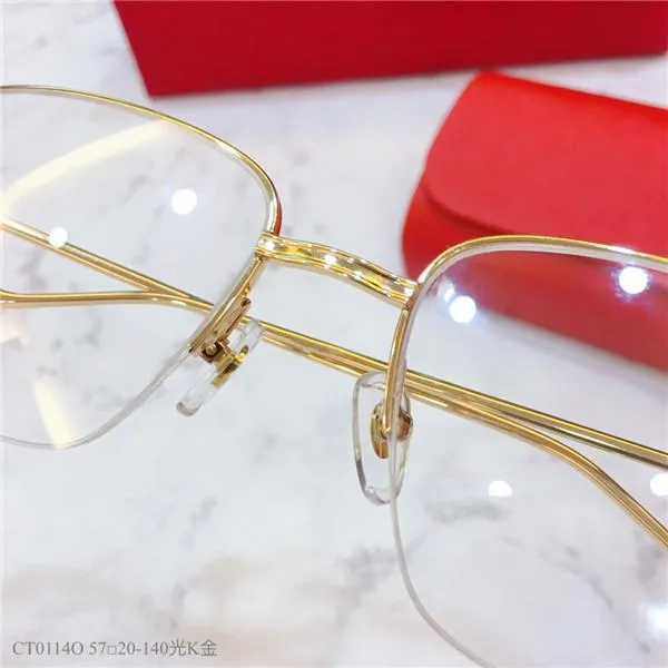 Ny modedesigner Optiska glasögon k Gold Half Frame Retro Modern Business Style 0114 Unisex kan användas för recept Glasse250h