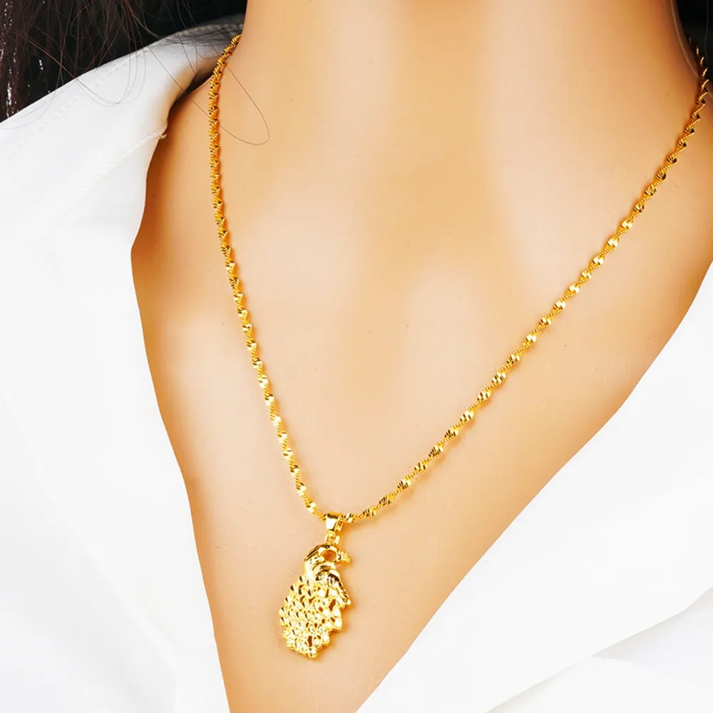 Chaîne pendentif à breloque en forme de paon, or jaune 18 carats, collier avec pendentif pour filles et femmes, beau cadeau, goutte 252k