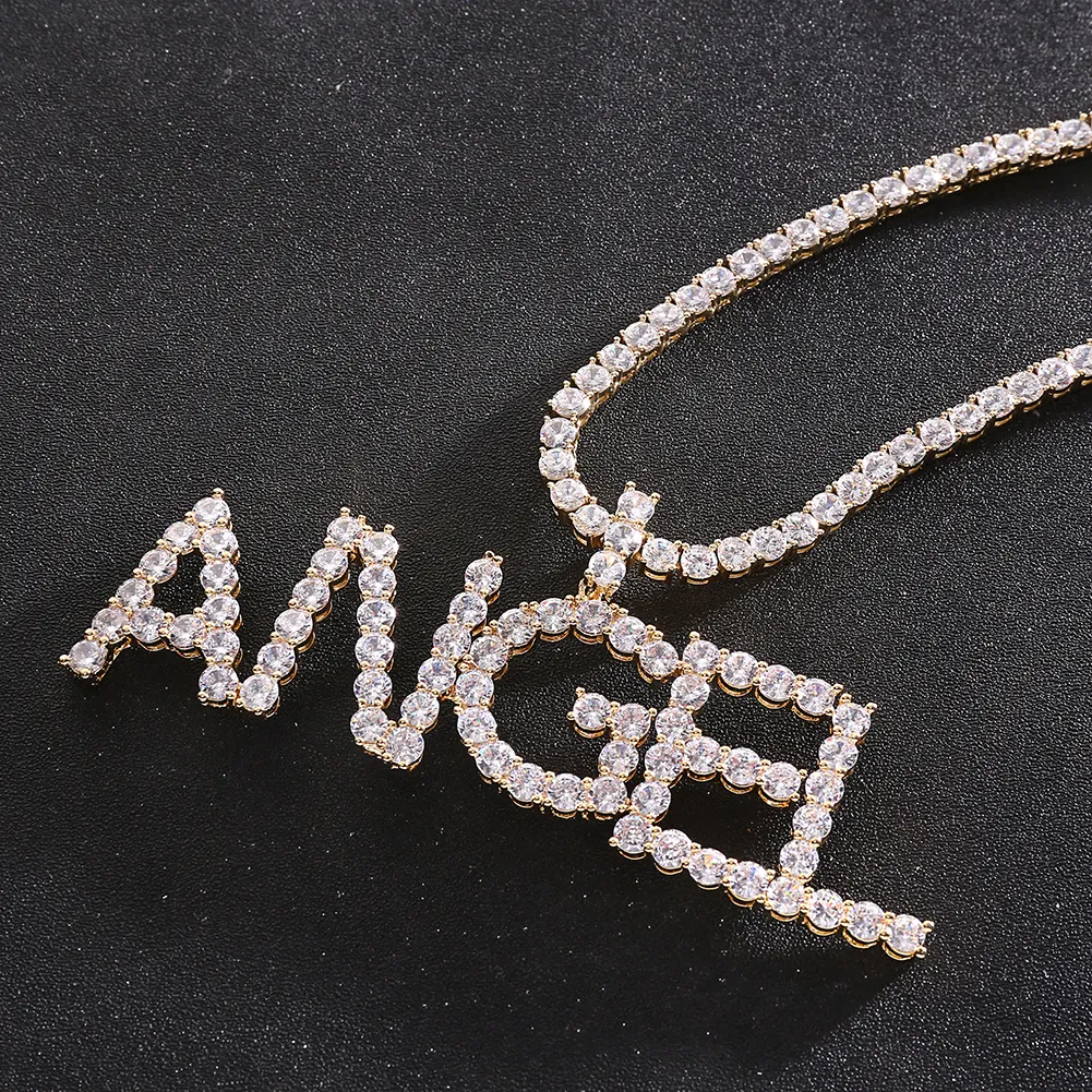 Mannen Vrouwen Aangepaste Naam Zirkoon Letters Kettingen Hanger Charme Voor Goud Zilver Mode Hip Hop Sieraden met touw chain257Z