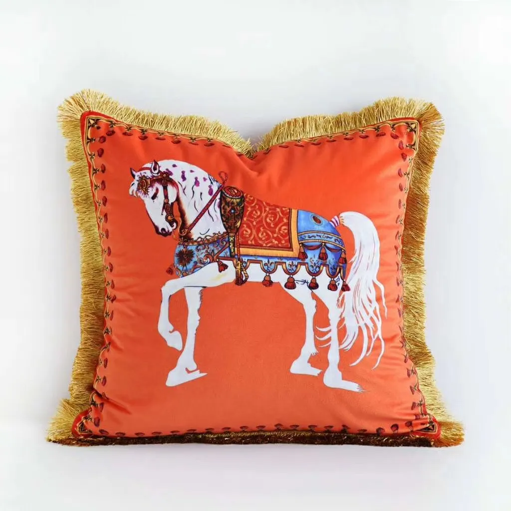 Housse de coussin cheval brodée de luxe, taie d'oreiller de styliste pour canapé, décoration de maison, salon, à la mode, 213v