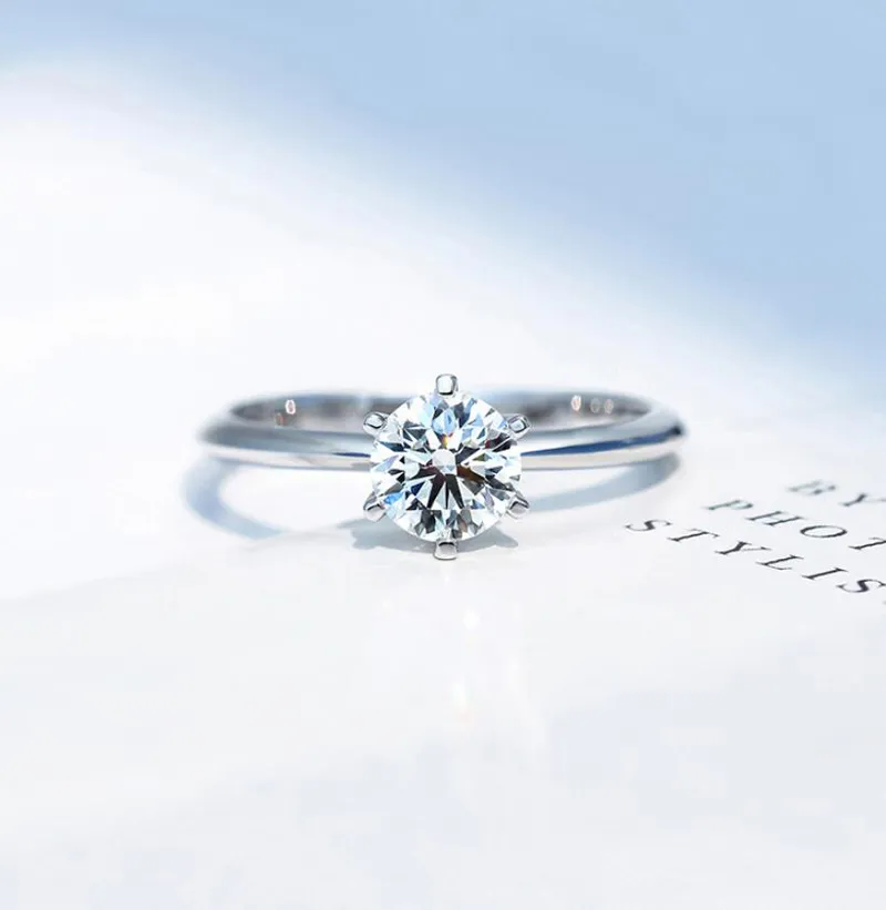 Yhamni z certyfikatem luksusowy Solitaire 1 0CT Diamond Wedding Ring Original Pure 18K White Gold Moissanite Pierścienie dla kobiet KR018275X