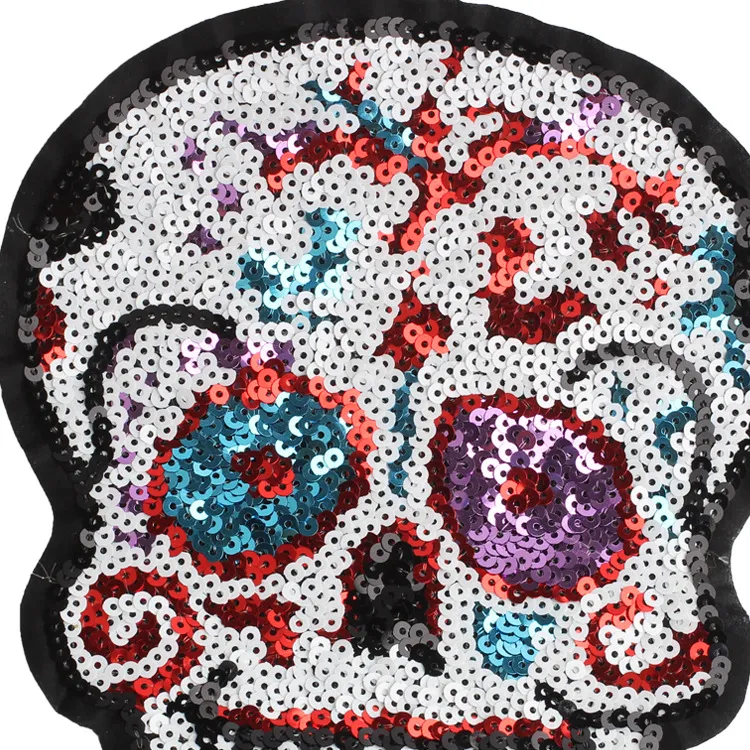 Halloween grote lovertjes schedel borduurwerk patch tas naai applique decoratieve kledingaccessoires285C