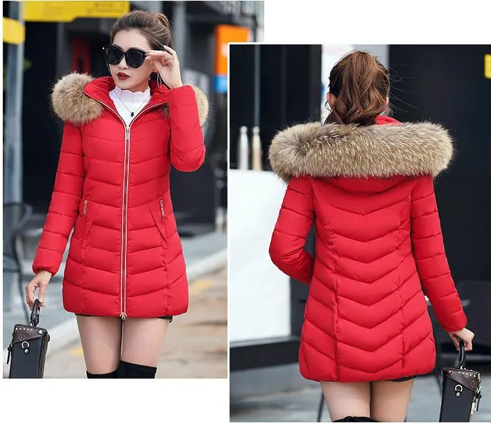 womens winter jackets and coats 2019 Parkas for women Wadded Jackets warm Outwear With a Hood Large Faux Fur Collar V191025