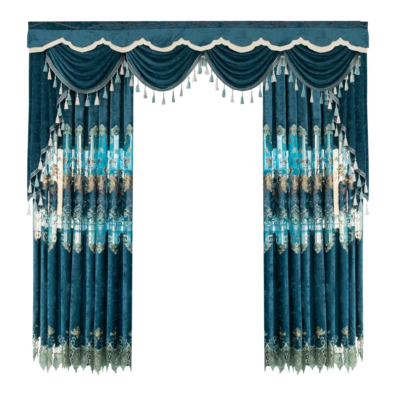 European Velvet Embroidery Chenille Bedroom Curtains for Living Room Modern Tulle Window Curtain Valance Decorate T200323266G