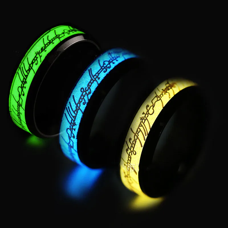 Blauer Herr des Ringes, leuchtender Edelstahlschmuck, fluoreszierender Titanstahlring, Herrenring