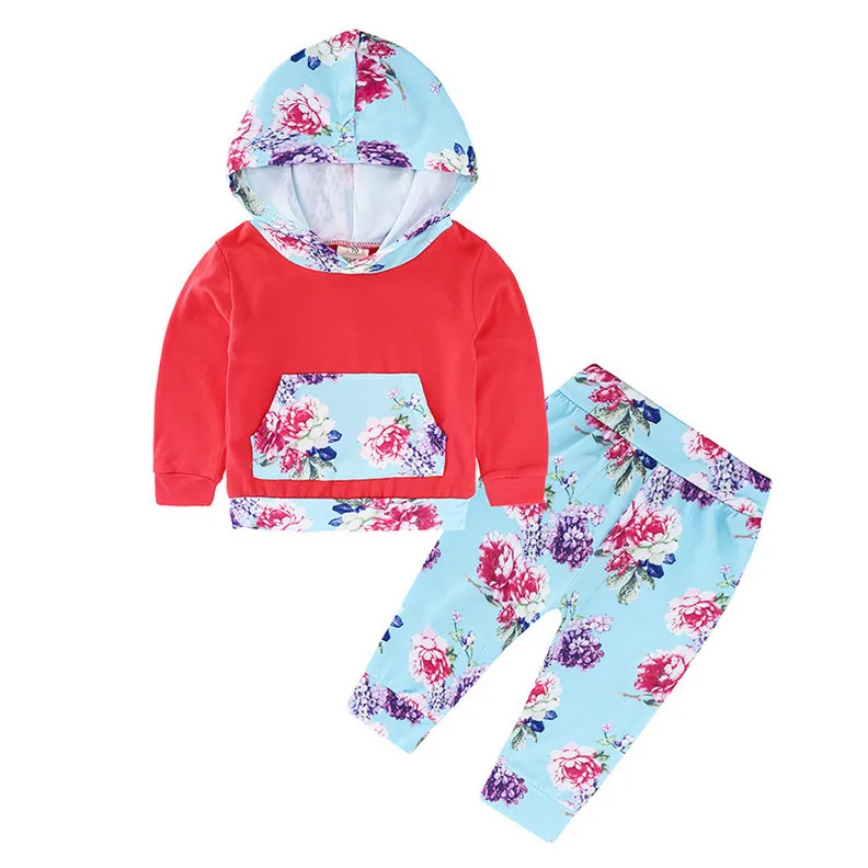 Newborn Toddler Infant Baby Girl Clothes Floral Hooded Outfits Baby Girls Sports Suit for Infant Clothing Outfits