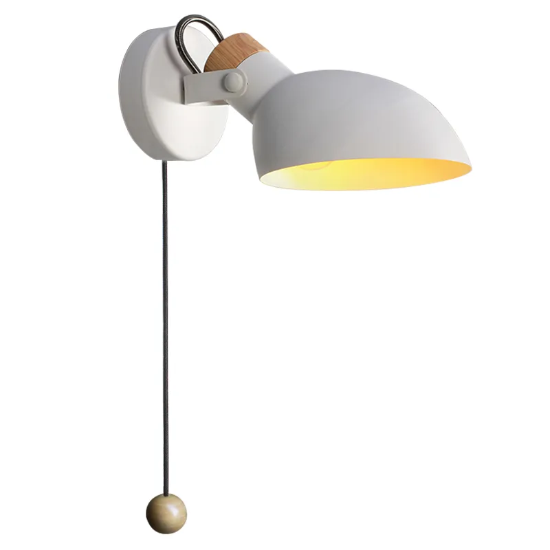 Lampes murales LED avec interrupteur à tirette Style européen Macarons minimaliste salon chambre lecture lampe de chevet en bois massif rotatif S323Z