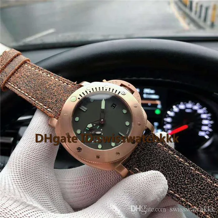 Neue Pam00382 Herrenuhren Schweizer Automatik Saphir Datumsanzeige Roségold Bronzegehäuse Kalbslederarmband transparenter Gehäuseboden Herren Wa262H