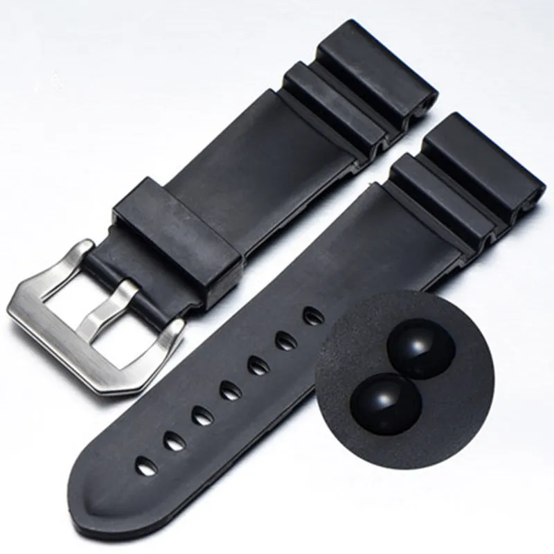 Panerai를위한 고무 밴드 시계 실리콘 스트랩 손목 watchbands 검은 색 24 26mm261u