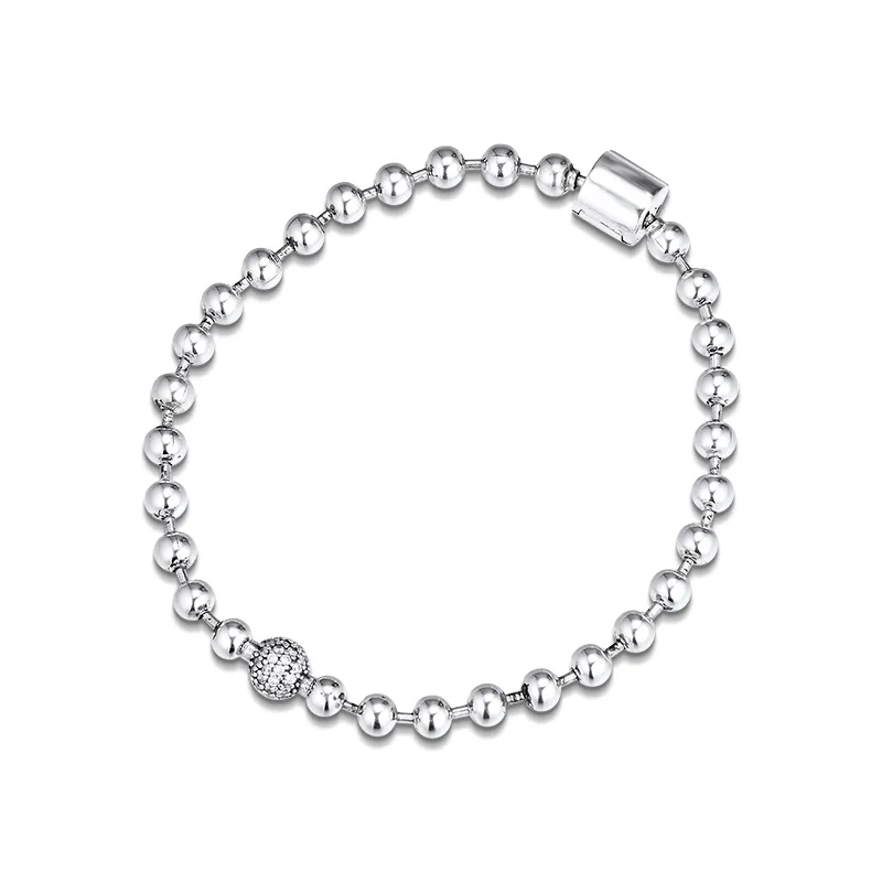 100% 925 Sterling Silver Pärlor Pave Armband Fit Sterling Silver Charms Pärlor för kvinnor DIY Fina smycken som gör hela 598267T