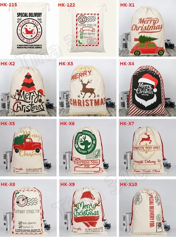 Christmas Gift Bags Large Organic Heavy Canvas Bag Santa Sack Drawstring BagWith Reindeers Santas Claus Sacks BagsDecorations