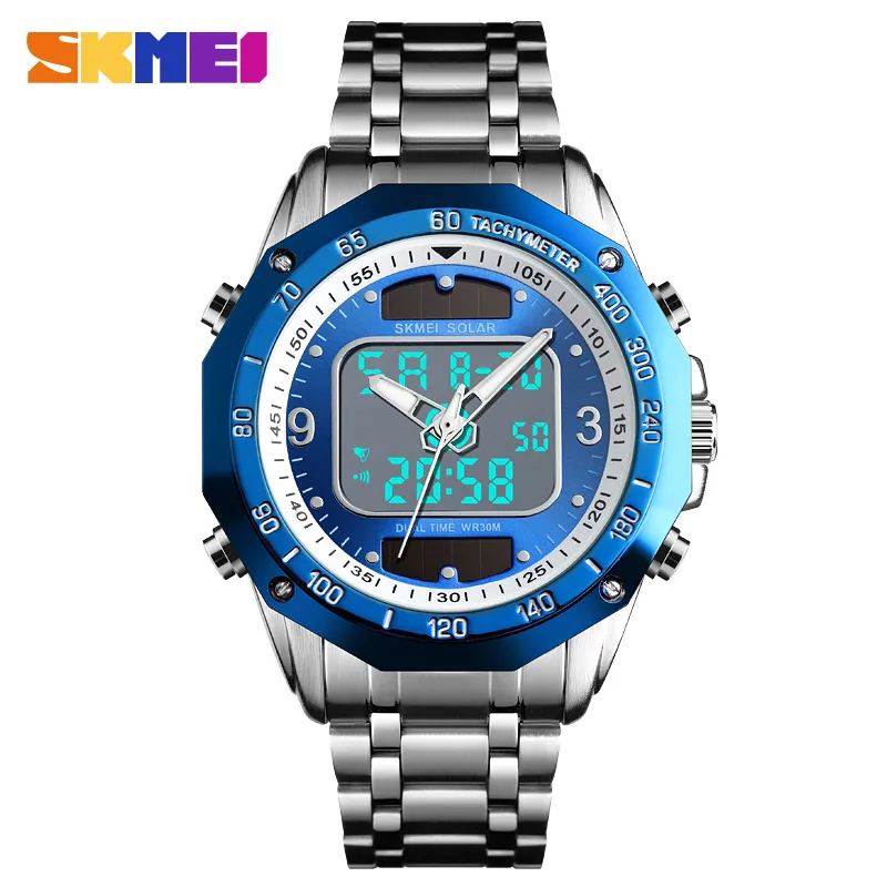 SKMEI Fashion Luxury Brand Watch Men 3Bar Waterproof Stainless Steel Strap Dual Display Quartz Men Watch relogio masculino 1493295m