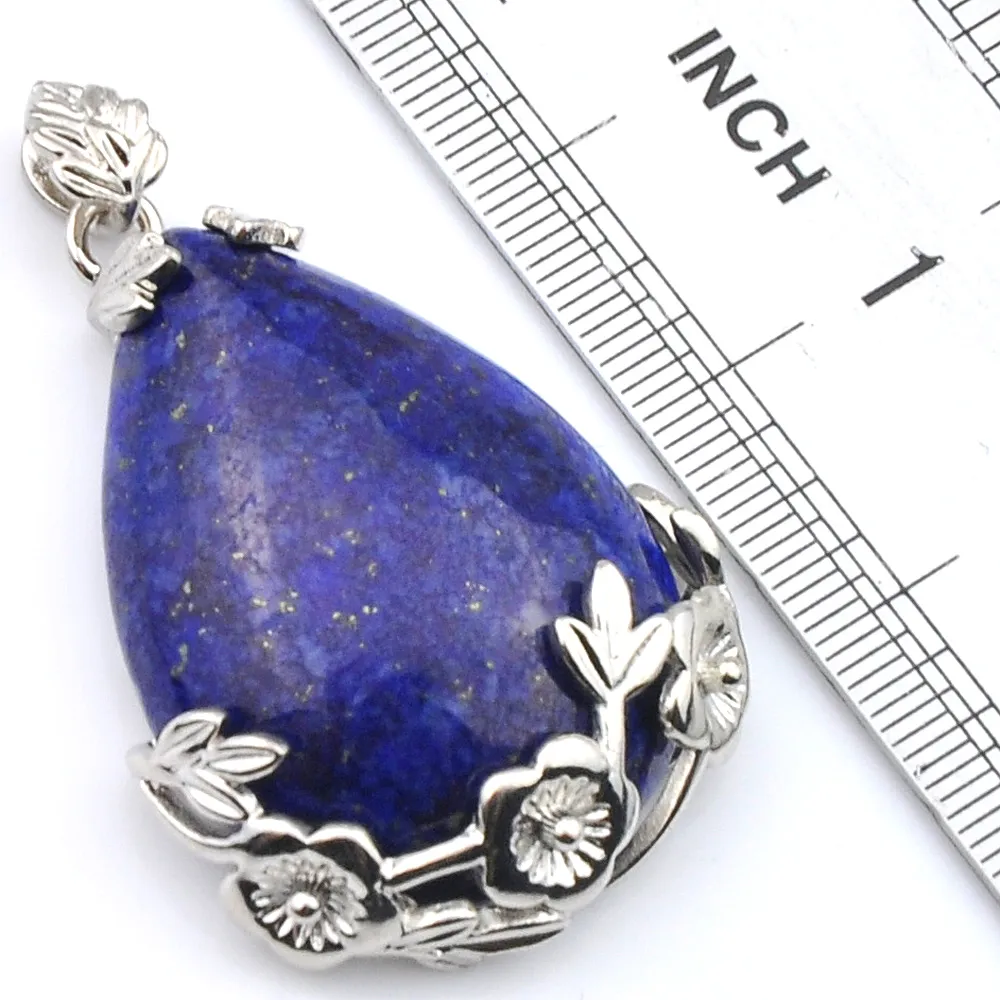 Luckyshien NIEUWE Handgemaakte Natuurlijke Lapis Lazuli Hangers Vintage Zilveren Elegante pruim bloem Hanger Ketting Sieraden Voor Vrouwen Pendan267E