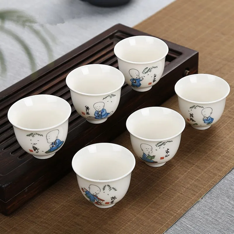 de 6 pièces de composition en céramique de thé Kung Fu, paquet entier en émail motif violet, petite tasse de thé de style japonais 219n