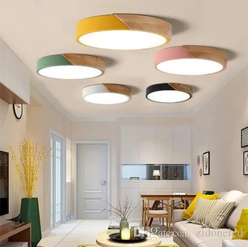 다색 현대식 LED 천장 조명 슈퍼 얇은 5cm 견고한 나무 천장 램프 거실 침실 부엌 조명 장치 2841