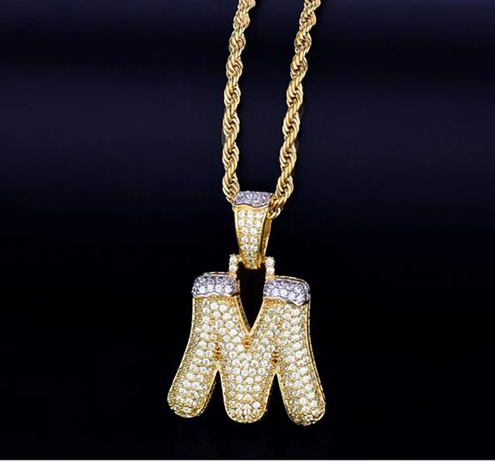 Nome personalizado neve topo cone letras iniciais colares com corrente de corda zircão masculino hip hop jóias feliz natal gift277s