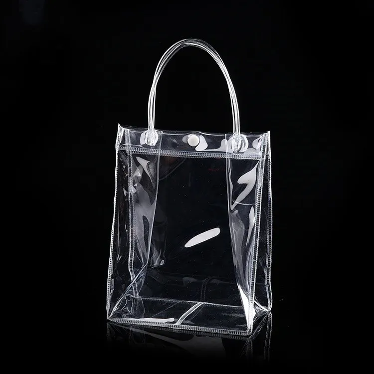 PVC Plastikowe torby na prezenty z uchwytami plastikowe wina torby opakowaniowe przezroczyste torebkę Party Favors Bag Fashion PP z Button205F